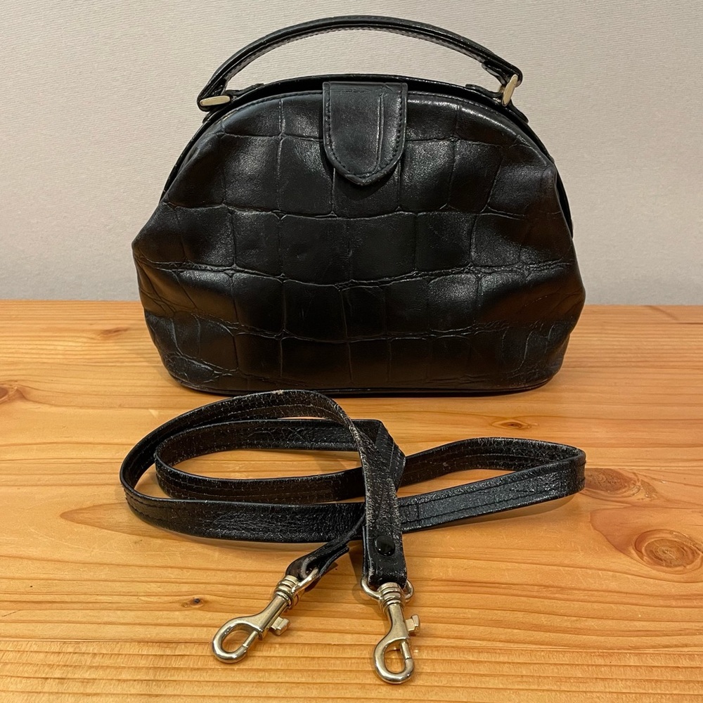 GIANI BERNINI BLACK LEATHER CROC Dome Clasp Purse Handbag